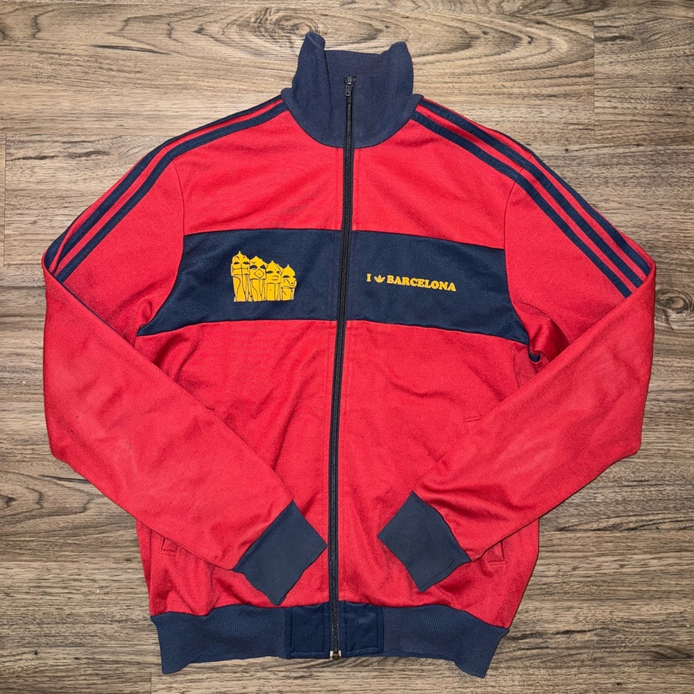 VTG Adidas I Love Barcelona Track Jacket Mens Med Red Full Zip China Olympics